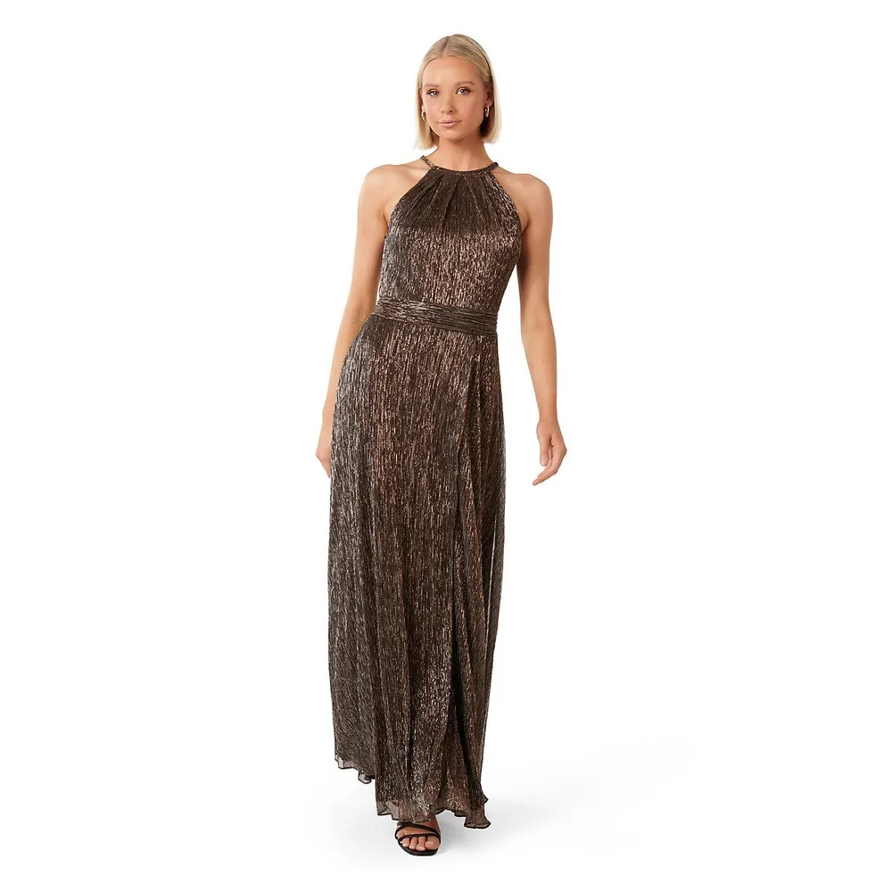 Melanie Lyne Metallic Plisse Dress