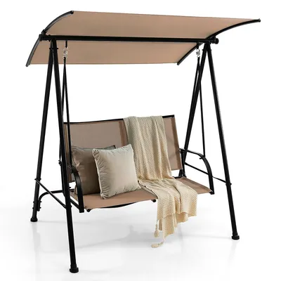 2-seat Patio Swing Porch With Adjustable Canopy For Garden