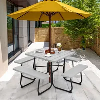 Outdoor 8-person Square Picnic Table Bench Set With 4 Benches & Umbrella Hole