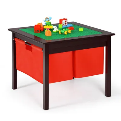 2-in-1 Kids Double-sided Activity Building Block Table W/ Drawers