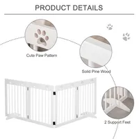 Freestanding Pet Gate 4 Panel Wooden Dog Barrier Folding Safety Fence