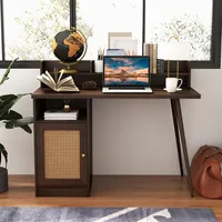 Computer Desk With Hutch Mid Century Workstation Pe Rattan Cabinet