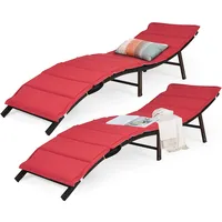 2pcs Patio Rattan Folding Lounge Chair Chaise Double Sided Cushion