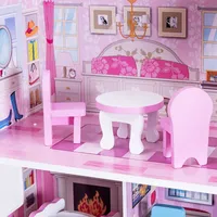 28'' Pink Dollhouse W/ Furniture Gliding Elevator Rooms 3 Levels Young Girls Toy