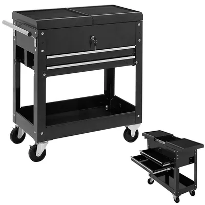 Rolling Mechanics Tool Cart Slide Top Utility Storage Cabinet Organizer 2 Drawer