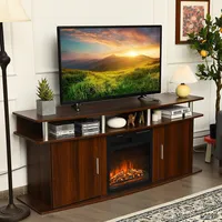 63''tv Stand Entertainment Console Center W/ 2 Cabinets Up To 70''walnut