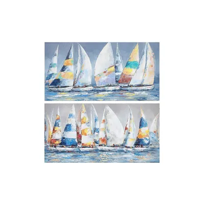 Hand Painted Canvas Wall Art Sail Boats - Set Of 2