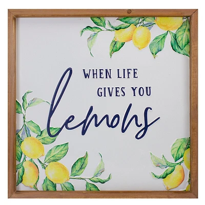16" Wooden Framed "when Life Gives You Lemons" Metal Sign Spring Wall Decor