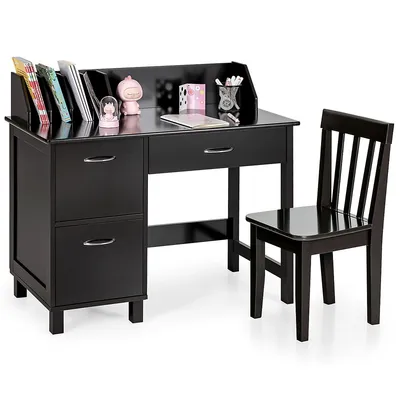 Kids Wooden Study Desk & Chair Writing Table W/drawer Storage Cabinet