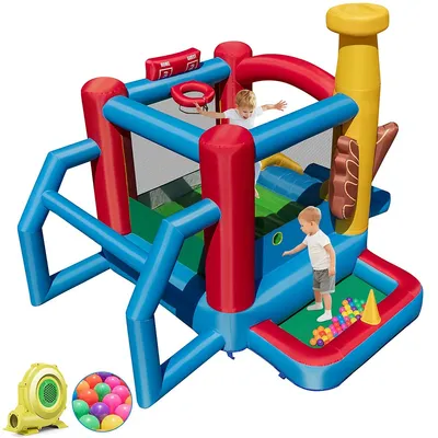 Baseball Themed Jumping House Kids Bouncy Castle W/ 50 Ocean Balls & 735w Blower
