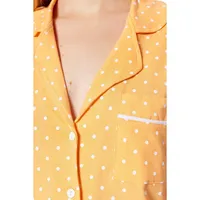 Women Polka Dot Connecting Rod Detailed Medium Knitted Shirt-trousers Pajama Set
