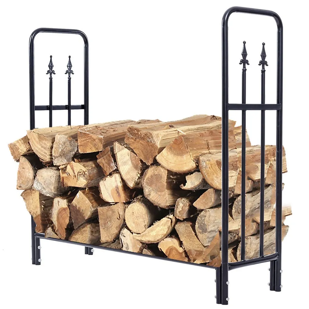 Costway 4 Feet Outdoor Heavy Duty Steel Firewood Log Rack Wood Storage  Holder