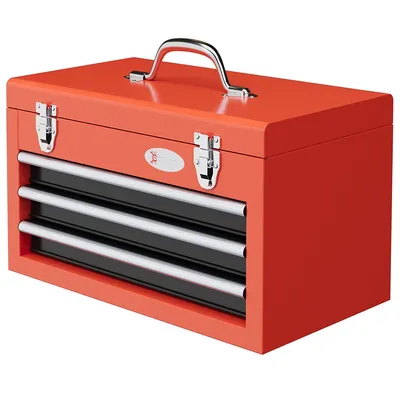 3 Drawer Tool Box With Metal Latch Portable Tool Chest Red