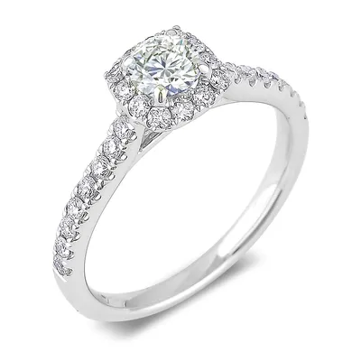 14k White Gold 0.92 Cttw Cgl Certified Canadian Diamond Halo Style Ring