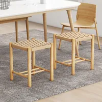 Dining Stool Set Of 2/4 Backless With Rubber Wood Frame Woven Paper Seat Kitchen