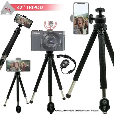 42" Foldable Travel Tripod 360° Ball Head Rotation With Smart Phone Cradle And Wireless Remote