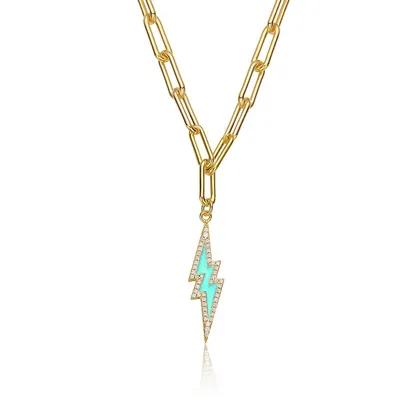 Kids 14k Yellow Gold Plated With Colored Cubic Zirconia Thunder Charm Necklace