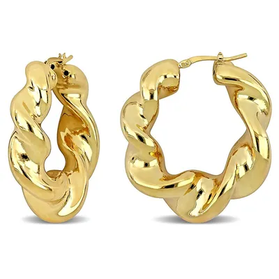 39.5 Mm Twisted Hoop Earrings In Yellow Plated Sterling Silver