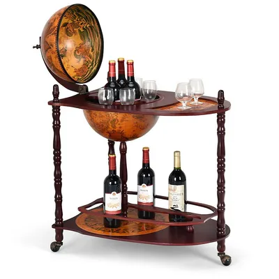 Wood Globe Wine Bar Stand 34'' H 16th Century Italian Rack Liquor Bottle Shelf