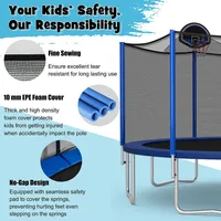 15ft Outdoor Large Trampoline Safety Enclosure Net W/ Basketball Hoop Ladder