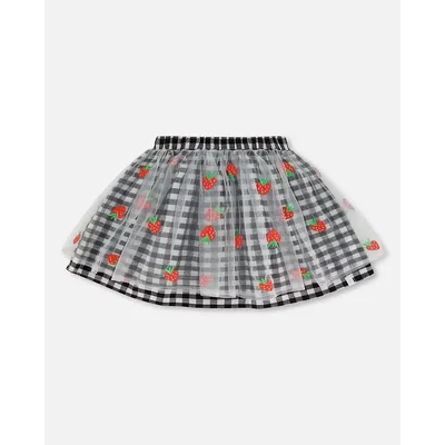 Skirt With Embroidered Mesh Little Vichy Black And White