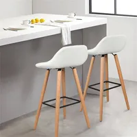2 Pack Leather Barstools, Dining Room Chair Bar Stool Cafe Pub Chair with Wooden Leg