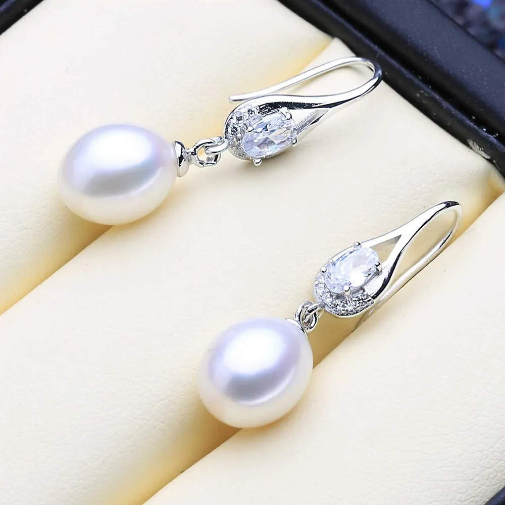 Freshwater Pearl Dangle And Drop Pendant Set 0.925 White Sterling Silver