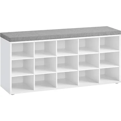 Shoe Bench With Cushion And Storage - White And Gray