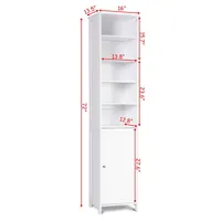 72''h Bathroom Tall Floor Storage Cabinet Free Standing Shelving Display White