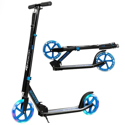 Goplus Folding Sports Kick Scooter W/led Wheels For Kids Teens Pink Blue