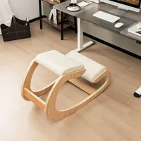 Ergonomic Kneeling Chair Wood Rocking Posture Stool W/ Cushion Back Neck