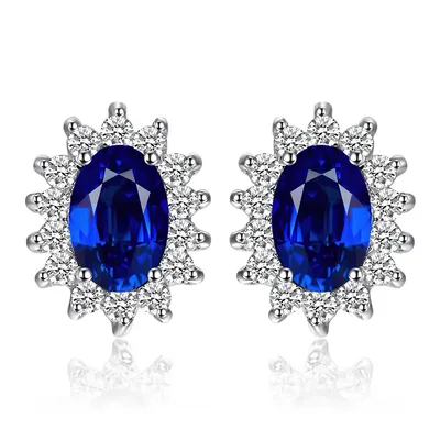 1.2 Ct Oval Blue Lab Created Nano Sapphire Earrings 0.925 White Sterling Silver