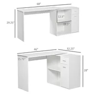 L Shaped Rotating Desk With Cabinet White
