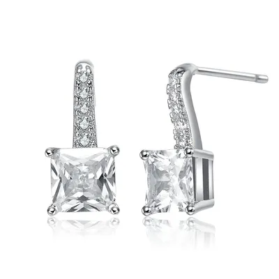 White Gold Plated Clear Cubic Zirconia Drop Earrings