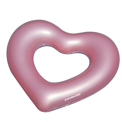 68" Metallic Pink Heart Shaped Inner Tube Swimming Pool Float
