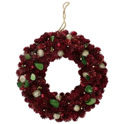 12" Red Pine Cone And Berry Artificial Christmas Wreath - Unlit