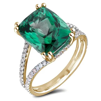 14k Yellow Gold 4.63 Ct Green Tourmaline Gemstone & 0.42 Cttw Round Brilliant Cut Diamond Ring