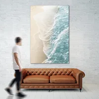 Soft Teal Gold Ocean Dream Waves #1 Wall Art