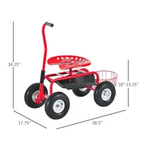 Garden Cart, Rolling Scooter, Red And Black
