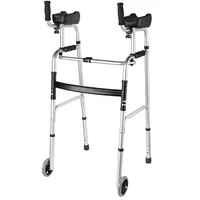 One Button Folding Walker With Wheels, 7 Adjustable Heights And Removable Armrest ,330lbs Weight Capacity