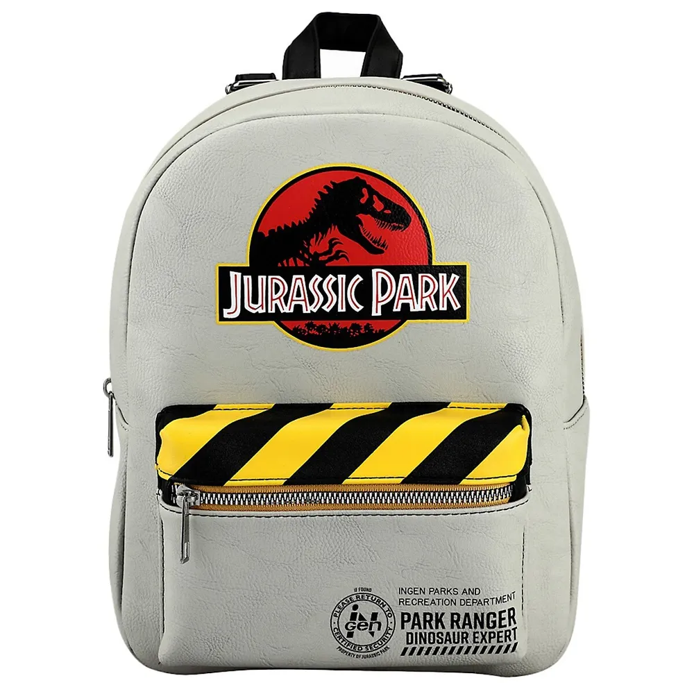 Jurassic Park Dinosaur Movie Logo Caution Tape Grey Mini Backpack