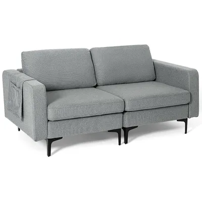 Modern Loveseat Linen Fabric 2-seat Sofa Couch W/ Side Storage Pocket Greenorange