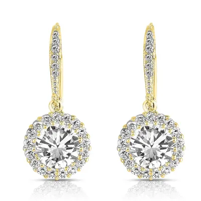 Gv Sterling Silver Gold Plated Cubic Zirconia Round Dangling Earrings