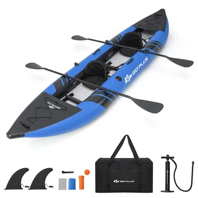 Goplus Inflatable Kayak Set Portable 2-person With Aluminium Oars Eva Padded Seat Blue/red