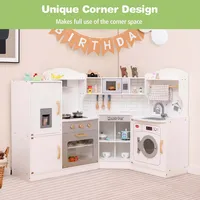 Corner Play Kitchen Toddler Kitchen Playset With Range Hood, Ice Maker, Microwave
