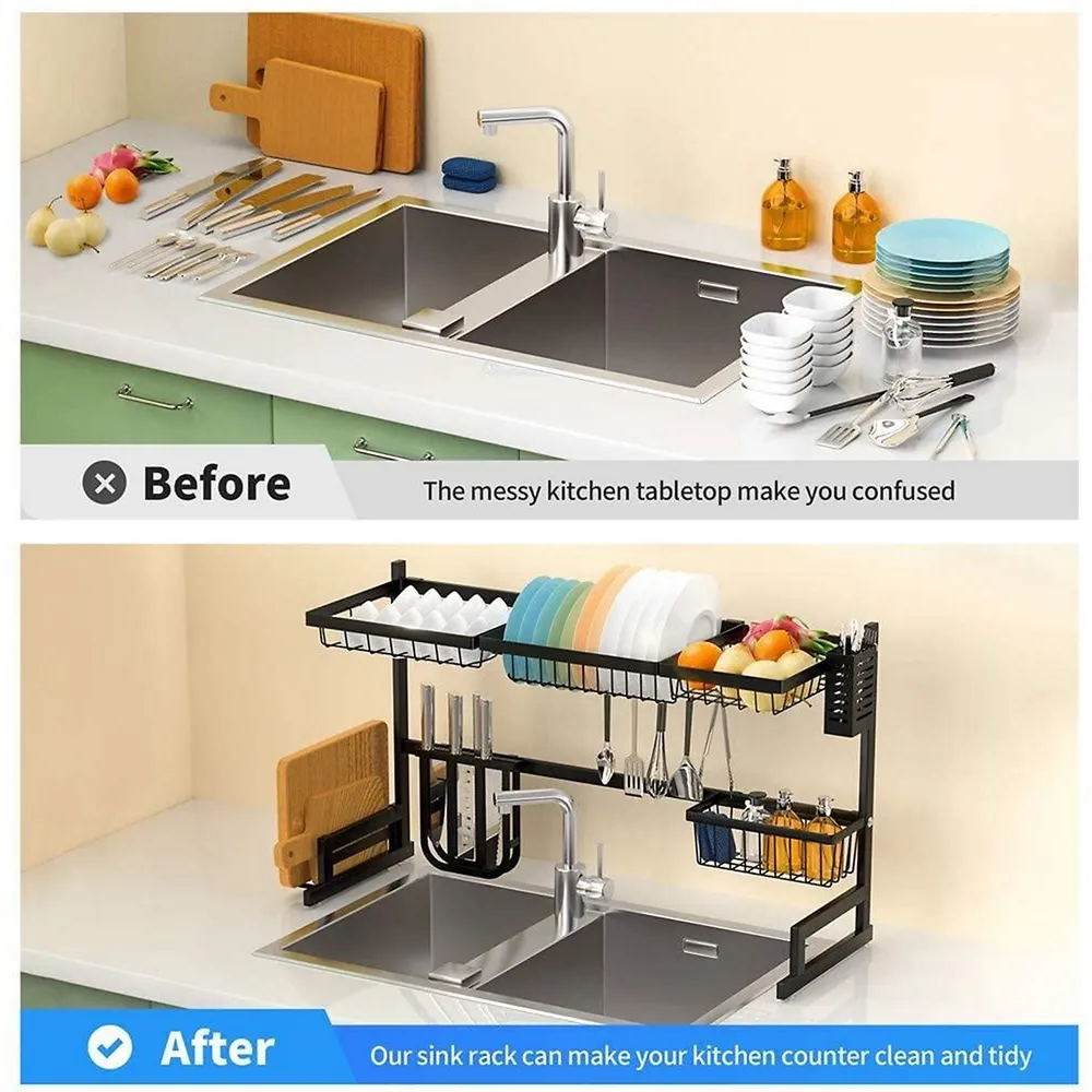 Costway 2 Tier Adjustable Over Sink Dish Drying Rack with 8 Hooks