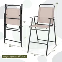 Patio Folding Bar-height Chairs With Armrests Quick-drying Seat Beige Backyard