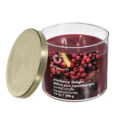 14 Oz 3 Wick Jar Candle With Lid (cranberry Delight) - Set Of 2