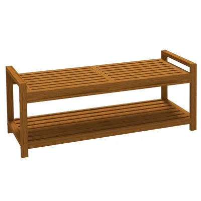 Garden Stool With Storage Shelf, Slatted Seat For Outdoor