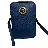 La Medusa Navy Blue Grain Leather Mini Crossbody Bag